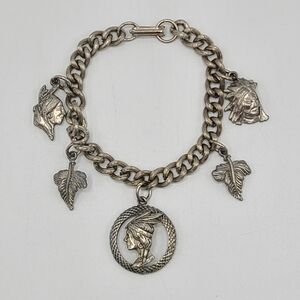Vintage Stainless Steel Native American Charm Bracelet 7 in.